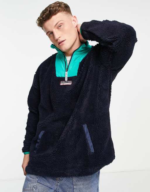 Nautica – Competition Archive Waleed – Marinblå fleece i fårskinnsimitation med 1/4 dragkedja