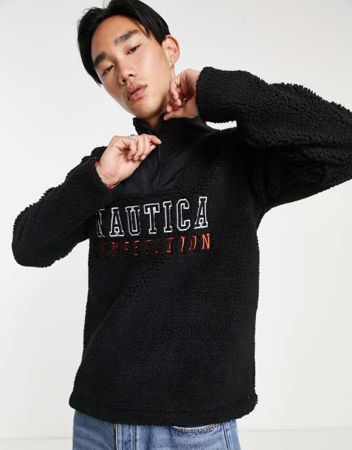 Nautica Competition – Batten – Oberteil aus Teddy-Fleece in Schwarz mit kurzem Reißverschluss