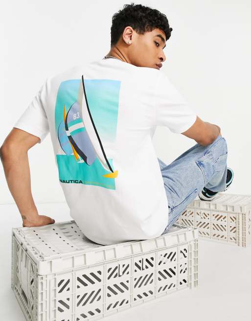 Nautica Competition – Biały T-shirt z nadrukiem z tyłu z efektem wyblaknięcia