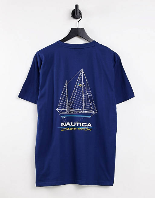  Nautica Competition blueprint back print t-shirt in navy 