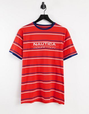 Nautica – Competition Columbus Engineered – Gestreiftes T-Shirt in Rot