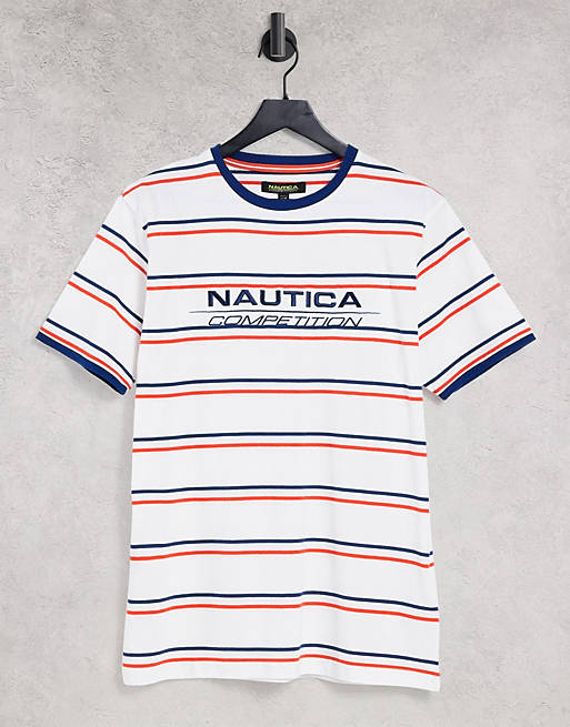 Nautica Competition columbus engineered stripe t-shirt in white