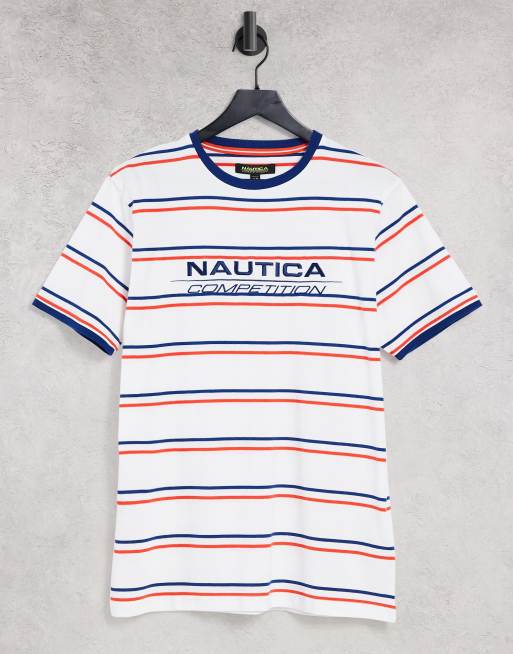 Nautica Competition columbus engineered stripe t-shirt in white