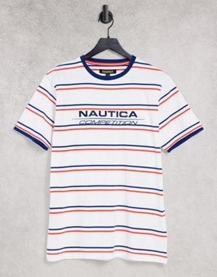 Nautica – Competition Columbus – Gestreiftes T-Shirt in Weiß