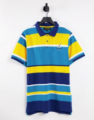Nautica Competition eleanor striped polo shirt in blue/yellow