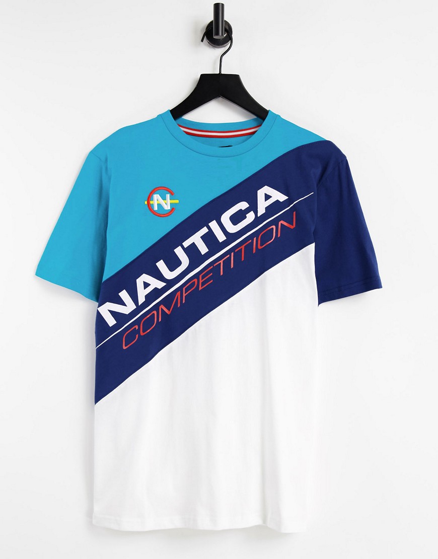 Nautica Competition Gaff coordinating cut & sew T-shirt in aqua blue-Blues