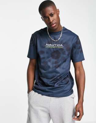 Nautica Competition gourami back print tie-dye t-shirt in dark navy