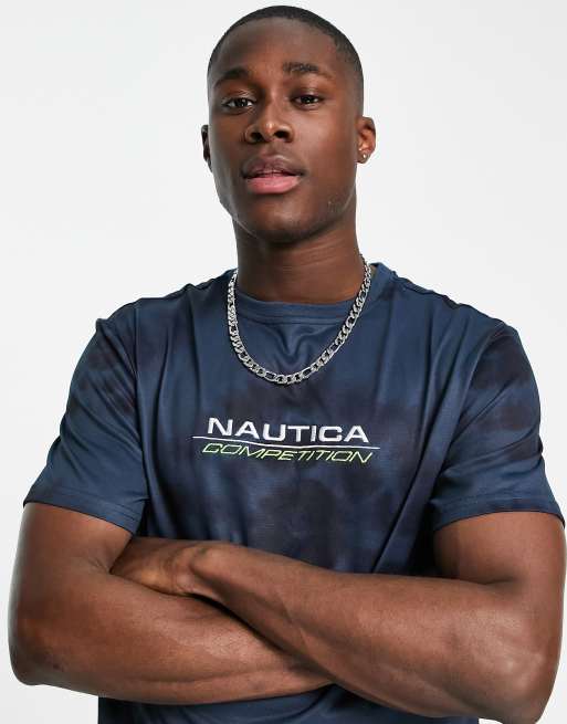 Nautica Competition – Gourami – Mörkblå batikmönstrad t-shirt med tryck baktill, 3 av 4