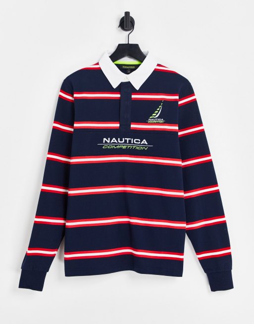Nautica – Competition – Granatowa koszulka polo w stylu rugby w paski