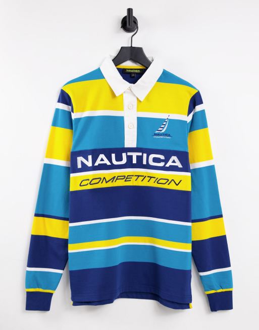 Nautica Competition - Henessey - Gestreept rugbyshirt in blauw/geel