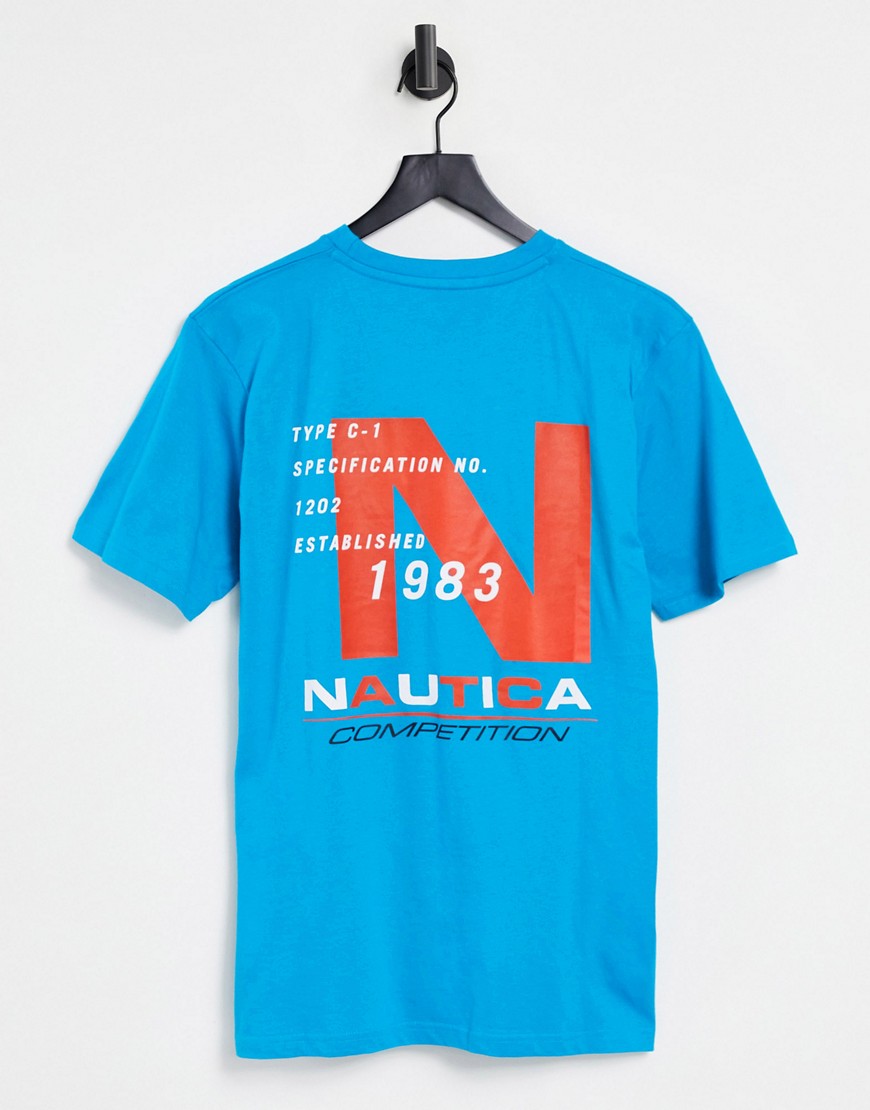 Nautica Competition rowlock back print t-shirt in aqua blue-Blues