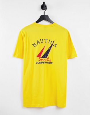 Nautica Competition trim back print t-shirt in yellow