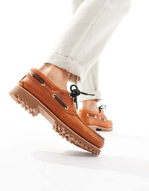 Náuticos marrones con 3 pares de ojales de cuero granulado Authentic de Timberland, 2 de 4