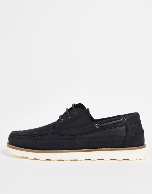 Náuticos negros de cuero con suela blanca tipo cuña de ASOS DESIGN 
