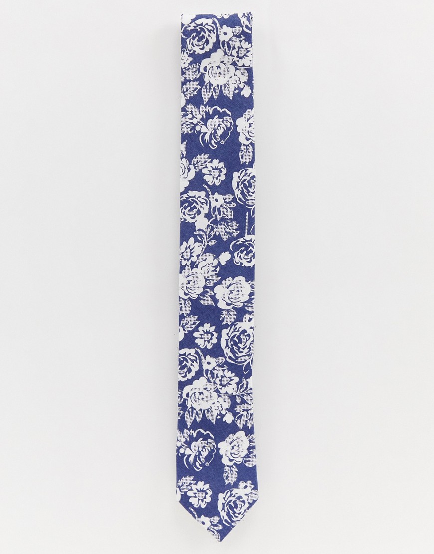 Navy slips i blomstret jacquardmønster fra Twisted Tailor-Marineblå