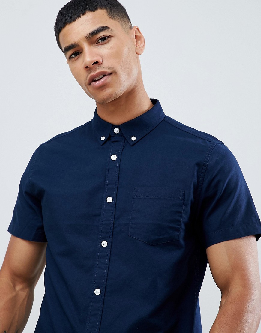 Navyfarfet og kortærmet Oxford-skjorte fra Burton Menswear-Marineblå