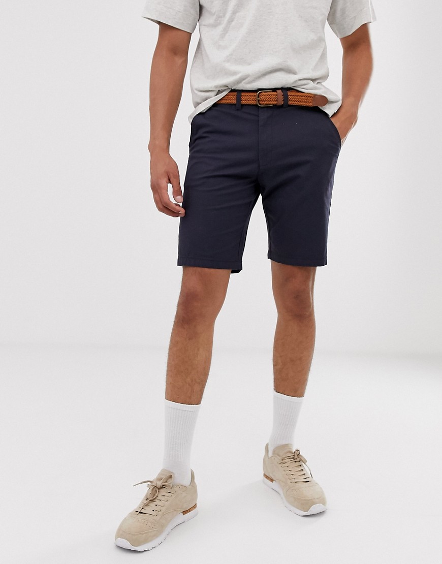 Navyfarvede shorts med bælte fra Burton Menswear-Marineblå