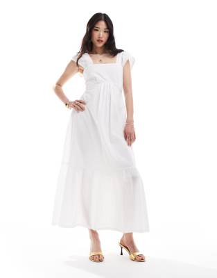 Closet London Closet London cap sleeve tiered cotton maxi dress in ivory-White