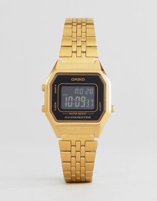 фото Небольшие цифровые часы с черным циферблатом casio la680wega-1ber-золотой