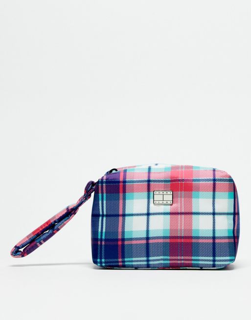 Neceser de maquillaje a cuadros escoceses con logo de Tommy Jeans