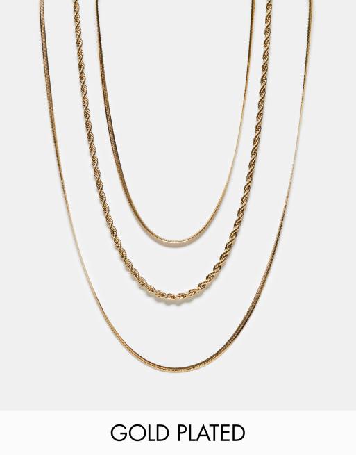 Neck On The Line – 3er-Pack Layering-Halsketten aus vergoldetem Edelstahl 