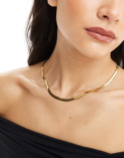 Neck On The Line – 5 mm breite, vergoldete Halskette aus Edelstahl mit flachem Schlangen-Design
