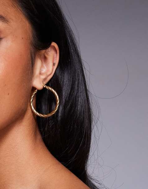 Neck On The Line albany 35mm gold plated stainless steel textured hoop earrings - view 1