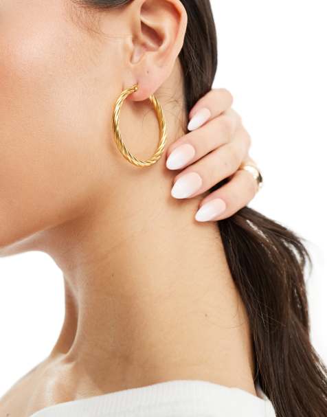 Neck On The Line – Albany – 40 mm guldpläterade creoler i rostfritt stål med textur - view 1