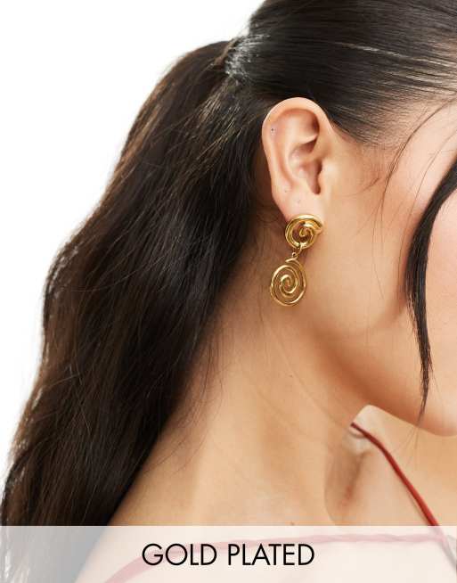 Neck On The Line - Boucles d'oreilles à double tourbillon en acier inoxydable plaqué or 