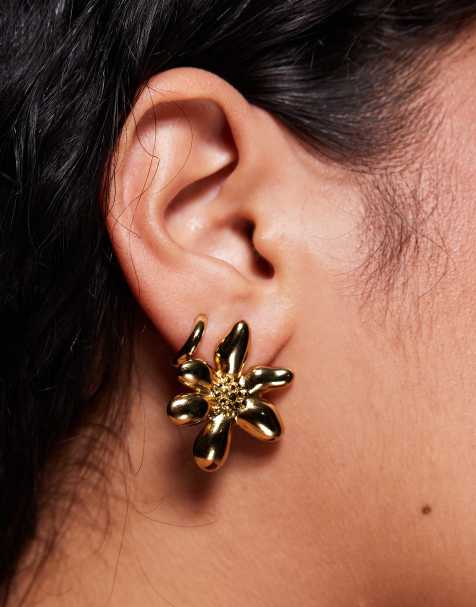 Neck On The Line - Boucles d'oreilles fleur en plaqué or - view 1