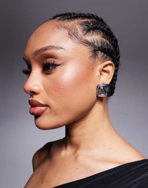 Neck On The Line - Boucles d'oreilles oversize et carrées façon spirale en acier inoxydable - Argenté - view 1