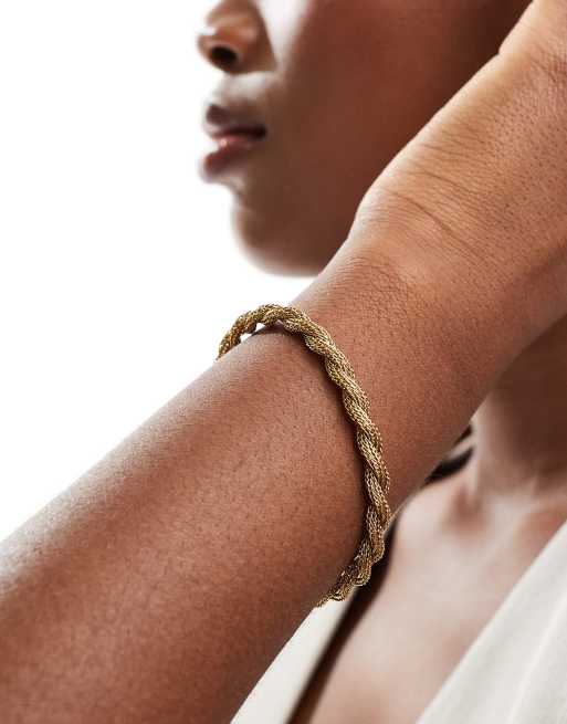 Neck On The Line - Bracciale stile corda da 6 mm in acciaio inossidabile placcato oro 