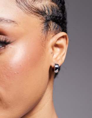 chubby huggie hoops in silver stainless steel