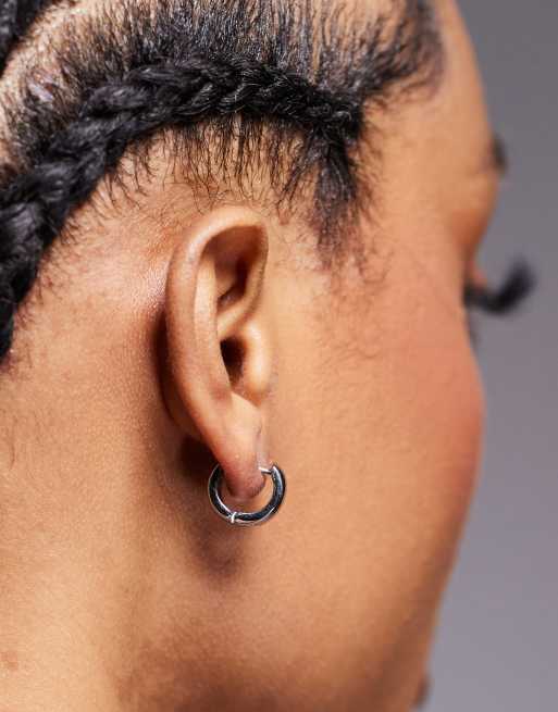 Neck On The Line chubby huggie hoops in silver stainless steel, 3 of 3