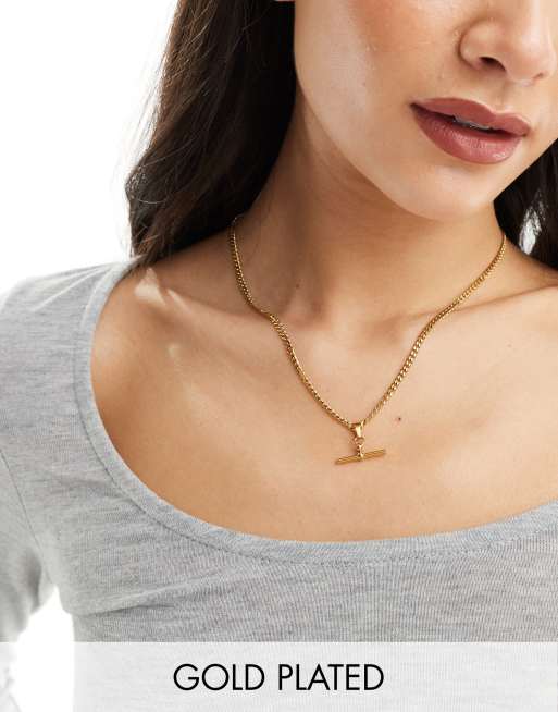 Neck On The Line - Collana a catenina con ciondolo a T in acciaio inossidabile placcata oro