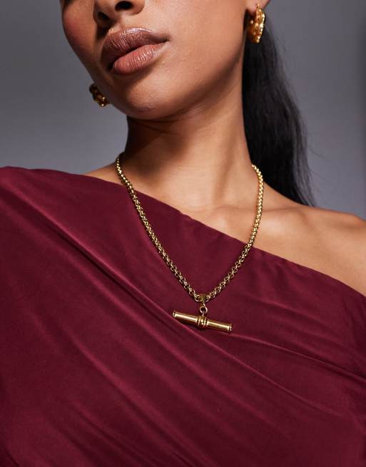 Neck on the Line - Collana appariscente placcata oro con barretta a T