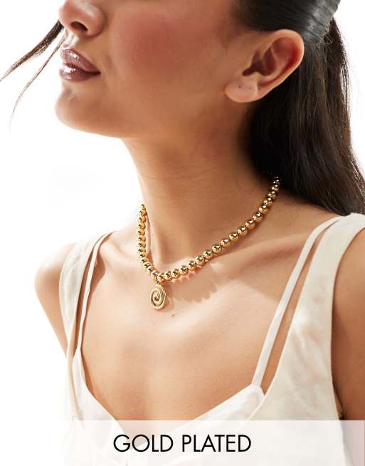 Neck On The Line - Collana in acciaio inossidabile placcato oro con dettaglio a vortice