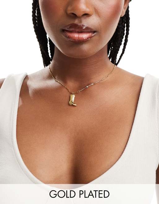 Neck On The Line - Collier en acier inoxydable plaqué or avec pendentif botte de cowboy