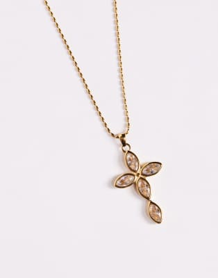 Neck On The Line Dainty Stone Cross Necklace In Gold