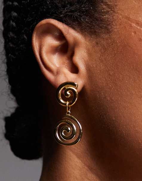 Neck On The Line gold plated stainless steel double swirl earrings - view 1
