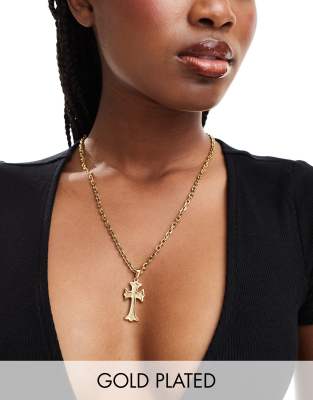 Neck On The Line Neck On The Line gold plated stainless steel long cross necklace