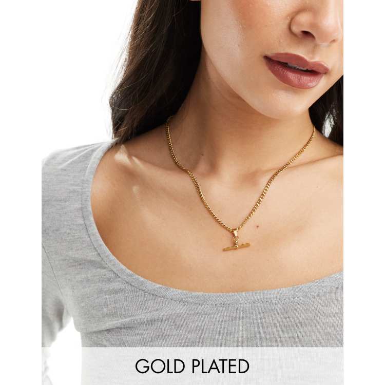 【新品】CTHY OBJECTS NECKLACE Neck On The Line gold plated stainless steel t-bar chain necklace