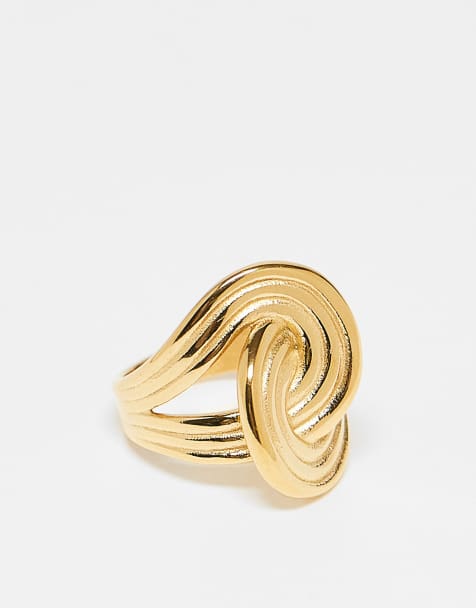 Neck On The Line - Guldbelagt statement-ring med snoet design - view 1