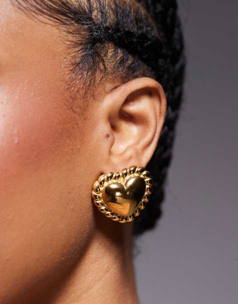 Neck On The Line - Guldbelagte statement-ørestikkere med hjerteform i vintage-stil - view 1