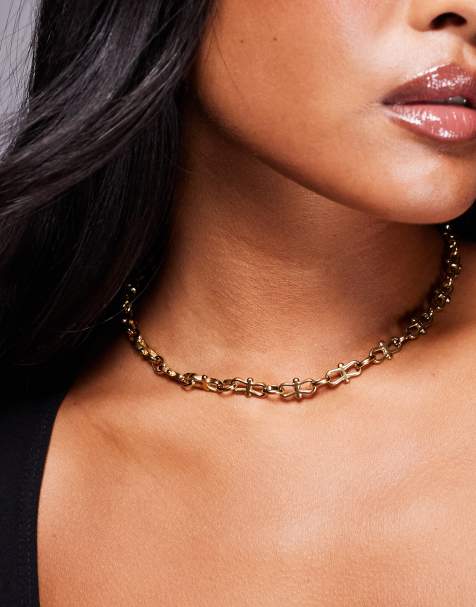 Neck On The Line interlocking chain necklace in gold plated - view 1