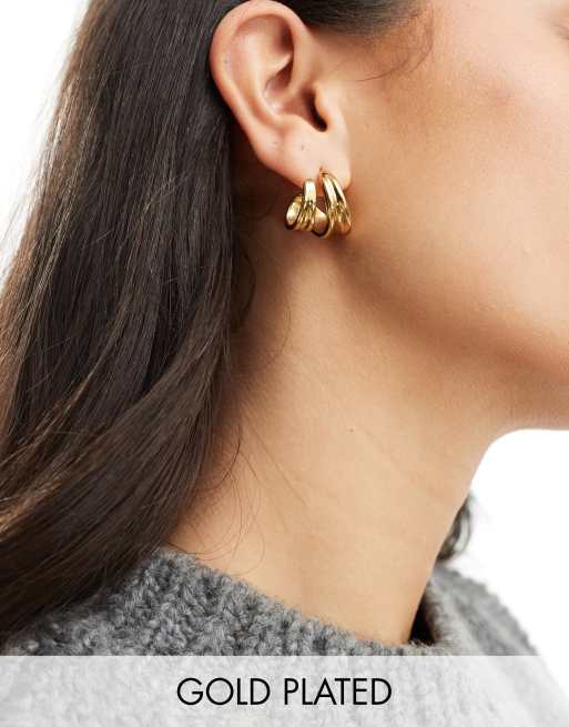 Neck On The Line – Margot – Creolen aus vergoldetem Edelstahl mit Rillendesign 