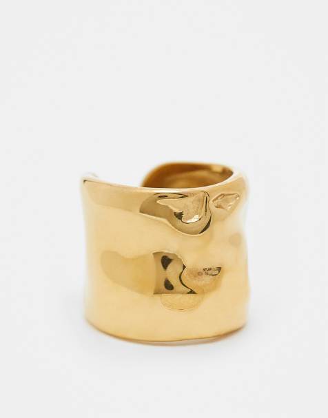 Neck On The Line molten stainless steel ring in gold plated - view 1
