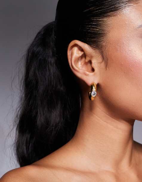 Neck on the Line - Orecchini a cerchio stile vintage placcati oro con decorazioni - view 1