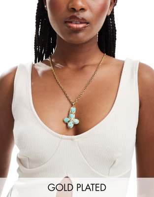 Neck On The Line paloma gold plated stainless steel long amazonite stone statement necklace