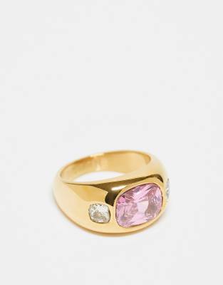 pink stone chunky ring in gold plate
